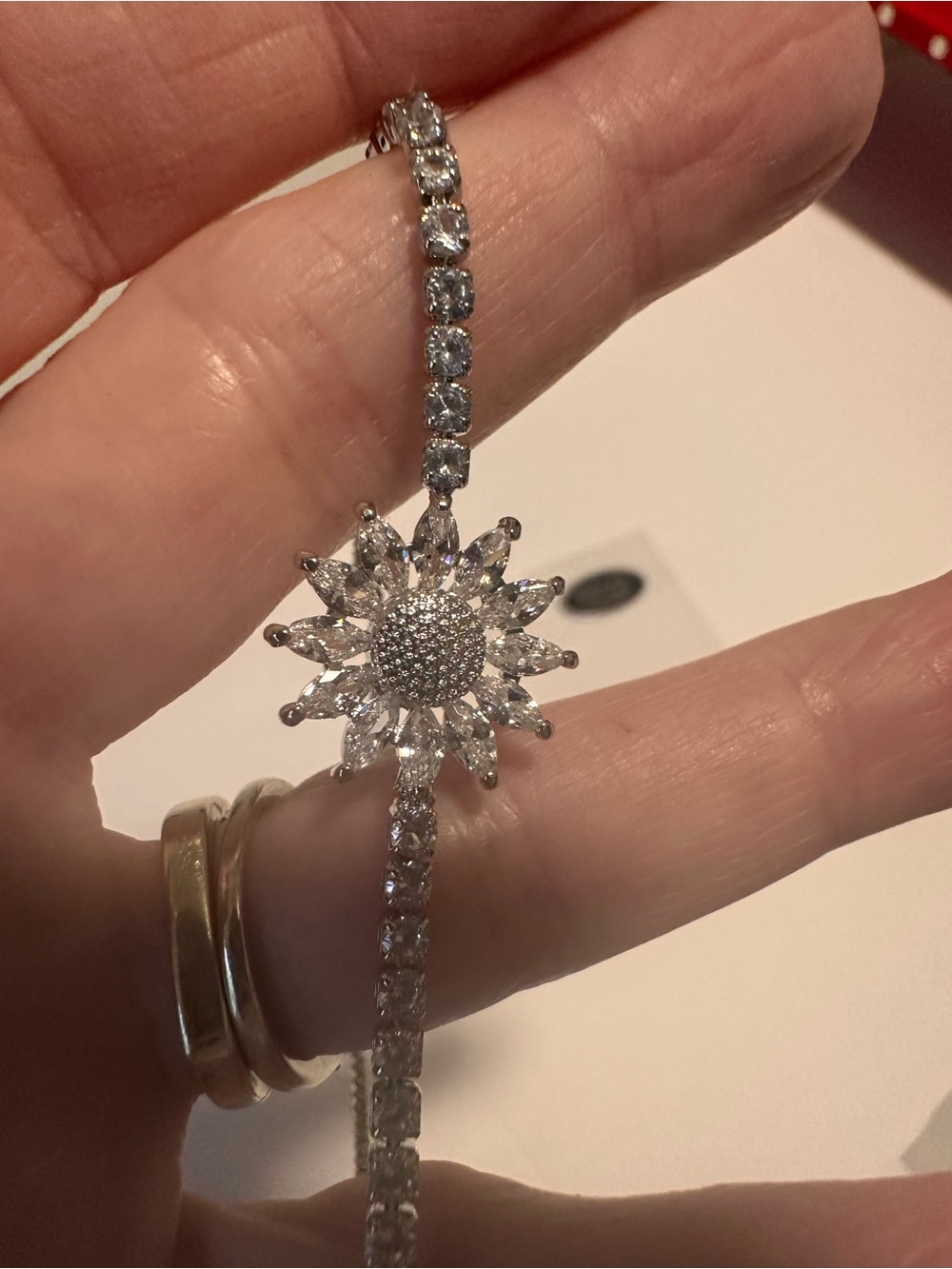 Crystal silver Floral adjustable Bracelet